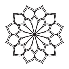Floral Mandala Vector Design, Geometric Symmetrical Pattern, Line Art Decoration