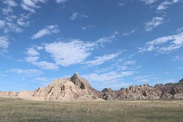 Badlands landscape with the blue sky