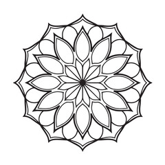 Floral Mandala Vector Design, Geometric Symmetrical Pattern, Line Art Decoration