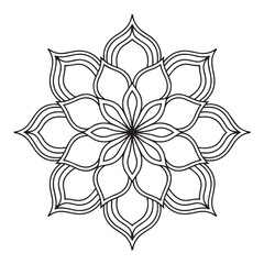 Floral Mandala Vector Design, Geometric Symmetrical Pattern, Line Art Decoration