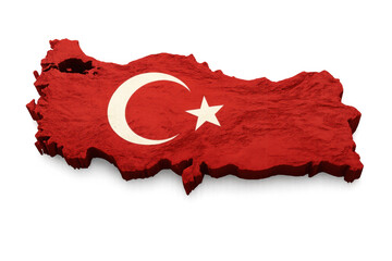 Turkey flag projected on 3d map with transparent background