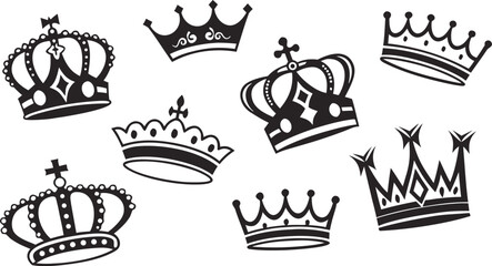 Obraz premium Crown icons set. Crown symbol collection. Vector illustration. a seamless vector illustration set of black crown icons on a white background. Include a variety of crown shapes such as royal crowns, 