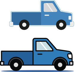 Blue pickup truck illustration on white background, side view design