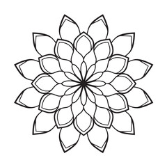 Floral Mandala Vector Design, Geometric Symmetrical Pattern, Line Art Decoration