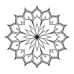 Floral Mandala Vector Design, Geometric Symmetrical Pattern, Line Art Decoration