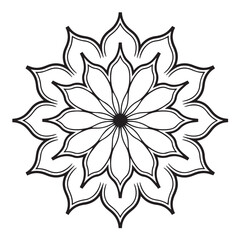 Floral Mandala Vector Design, Geometric Symmetrical Pattern, Line Art Decoration