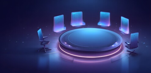 futuristic tech conference background with glowing round table