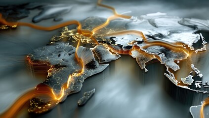 Global network map, 3D relief
