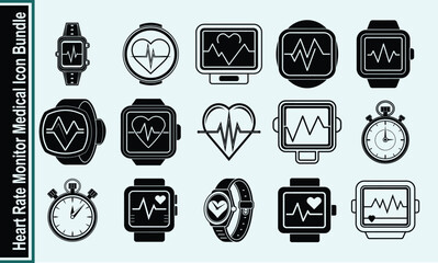 Heart Rate Monitor Medical Icon Bundle Digital Health and Fitness Tracking Technology