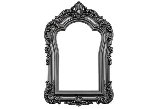 Intricate ornate mirror with a broken silhouette reflected in a dark background