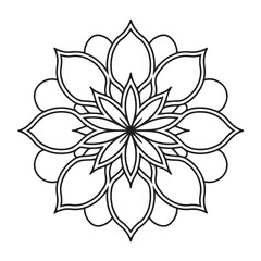 Floral Mandala Vector Design, Geometric Symmetrical Pattern, Line Art Decoration