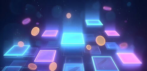 futuristic blockchain metaverse background with glowing NFT art frame
