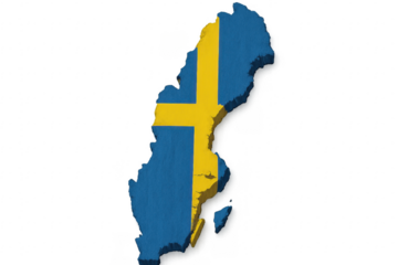 Sweden flag projected on a 3d extruded map with transparent background