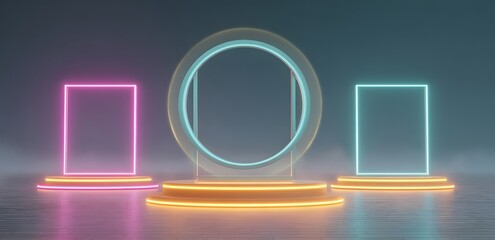 futuristic blockchain metaverse background with glowing NFT art frame