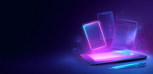 futuristic blockchain metaverse background with glowing NFT art frame