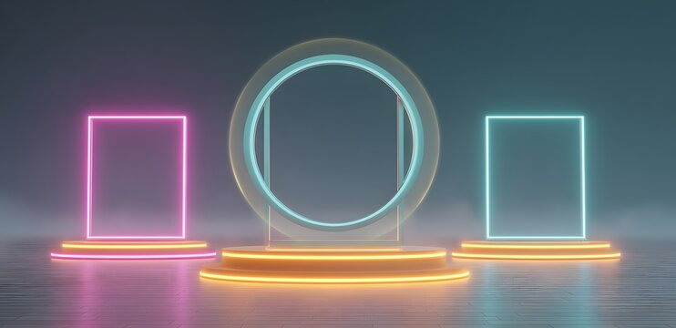 futuristic blockchain metaverse background with glowing NFT art frame