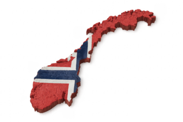 3d rendering of Norway map and flag with transparent background