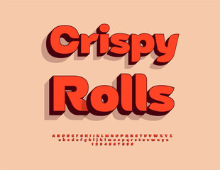 Vector Cooking label Crispy Fries. Stylish Red 3D Font. Bright Modern Alphabet Letters and Numbers set.