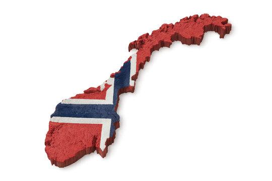 3d rendering of Norway map and flag with transparent background