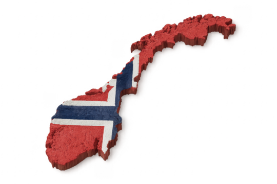 3d rendering of Norway map and flag with transparent background