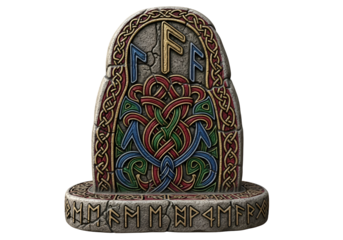 Intricately Carved Celtic Stone with Knotwork and Runes for Cultural Heritage Display