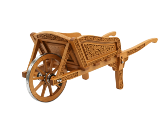Intricately Carved Wooden Wheelbarrow with Decorative Patterns and Elegant Design for Garden or
