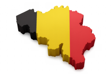 3d map of Belgium with national flag on transparent background