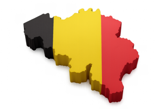 3d map of Belgium with national flag on transparent background
