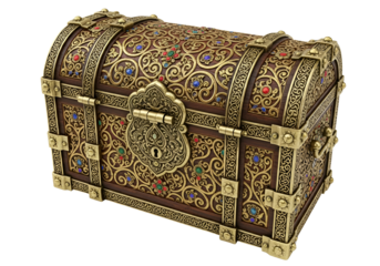 Intricately Designed Ornate Treasure Chest Made of Gold and Jewels with Filigree Detailing