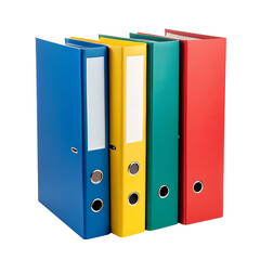 Fototapeta premium Colorful office binders in blue yellow green red for organized document storage solutions