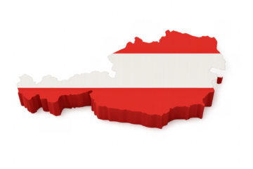 3d map of Austria with flag colors on transparent background