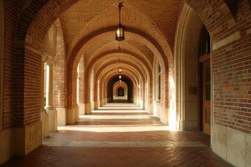 Obraz premium UCLA Royce Hall Corridor: Architectural Marvel of Light and Space in a Prestigious College Campus