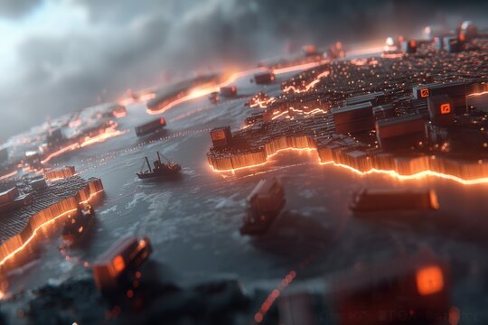 Global trade network, fiery edges