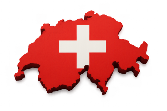 3d rendering of Switzerland map and flag on a transparent background