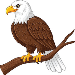 Ultra-Realistic Bald Eagle Perched on Branch—White Head, Brown Feathers, Yellow Beak and Talons, Symbol of Freedom and Strength