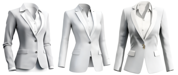 Collection of white formal women blazer jacket stylish office wear clothing isolated on white background