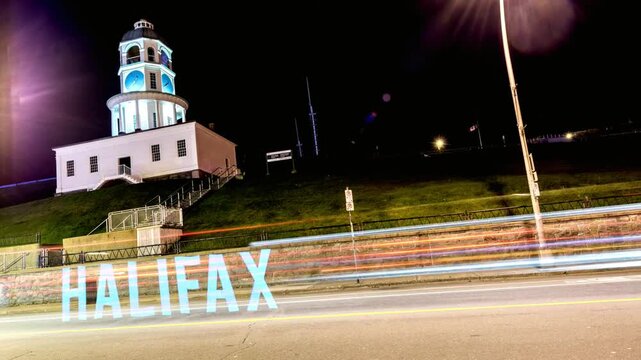 Signal hill lighthouse in st johns newfoundland canada at night