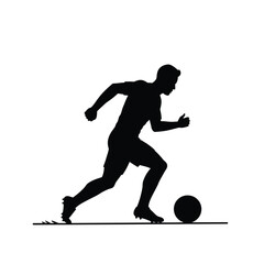 Soccer player dribbling black silhouette white