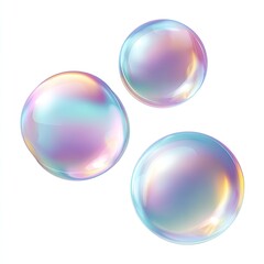 Obraz premium Three iridescent soap bubbles against a white background