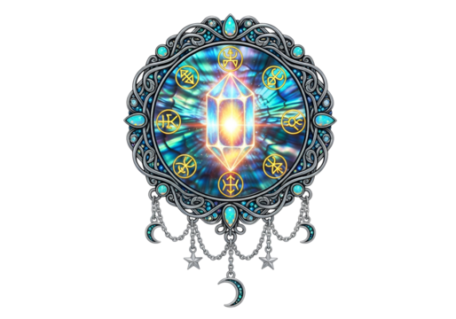 Mystical Crystal Mandala with Zodiac Symbols and Celestial Jewelry Design