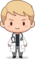 Obraz premium Adorable Chibi Cartoon Male Doctor with Stethoscope.