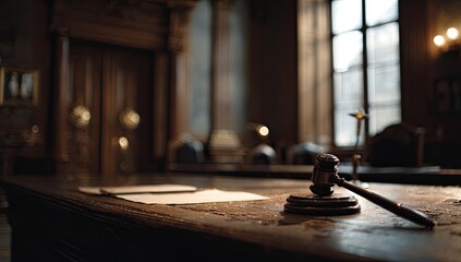Obraz premium Courtroom gavel on antique desk