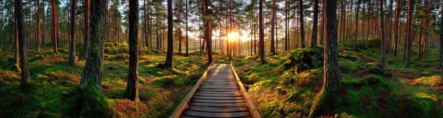 Sunlit forest pathway