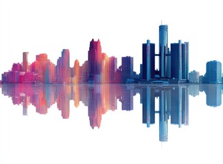 Fototapeta premium Colorful city skyline reflected on water