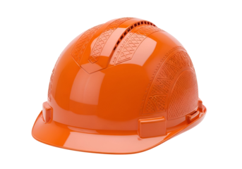 Orange safety helmet with reflective surface suitable for construction workers and industrial