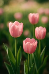 Soft Pink Tulip Against Green