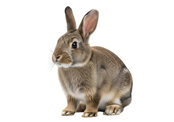 Obraz premium Realistic brown rabbit with detailed fur and alert posture isolated on black background