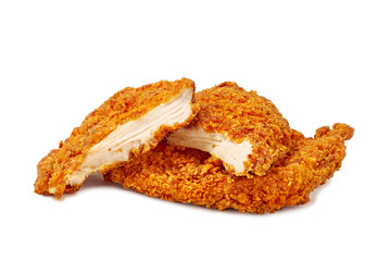 Crispy Fried Chicken Fillets Displayed on a White Background for a Visually Appealing Effect