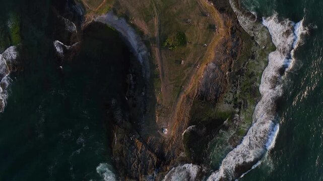 Aerial drone panorama landscape of Yason Burnu (aka Cape Yason) and its lighthouse. Located at Persembe, Ordu, Black Sea region of Turkey 