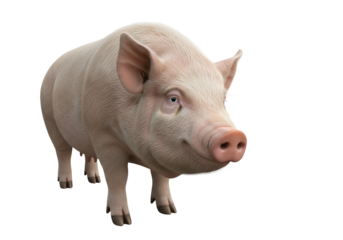Realistic pink piglet standing against a black background with detailed features